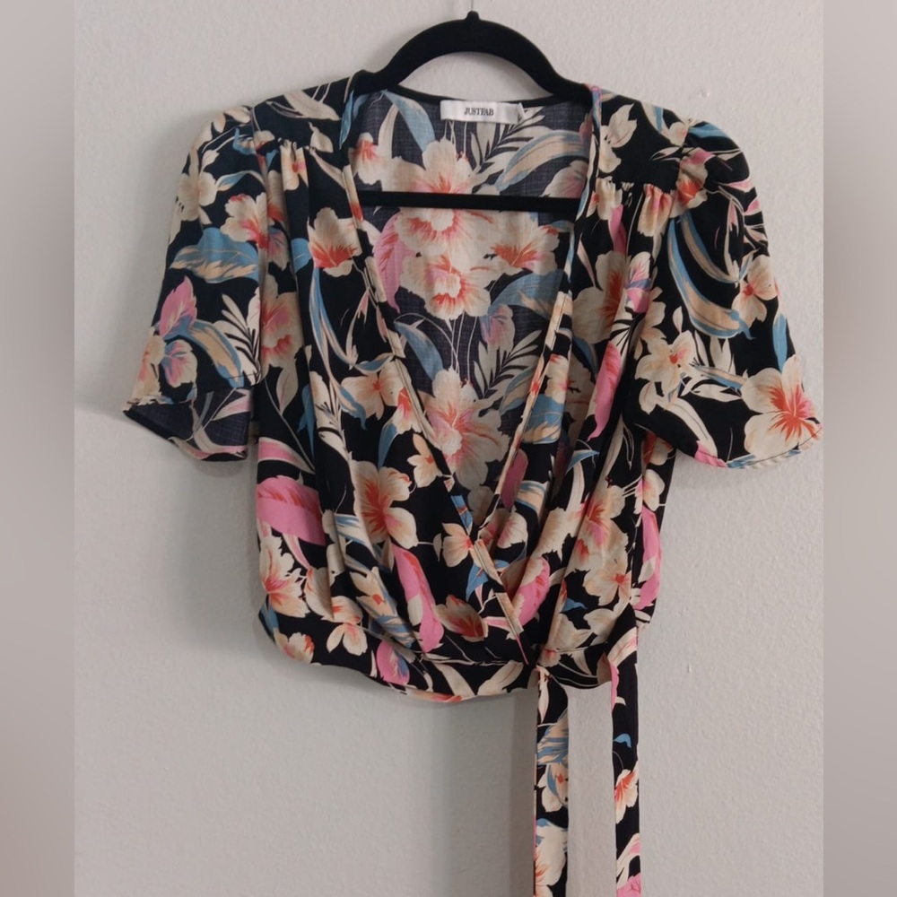 Floral Wrap Top - Pink and Black